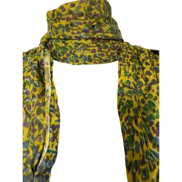 Barneys NY Floral Leopard Print Scarf 72"x27" – Lightweight Viscose Boho Wrap - Picture 4 of 7